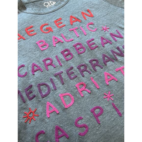 Anthropologie Embroidered Linen Tee SEAS Water Nautical T-Shirt Chaser XSP ($98) - Picture 2 of 2